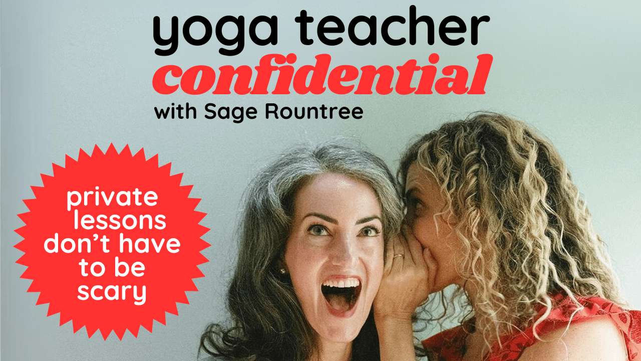 cover of Yoga Teacher Confidential: a woman whispering into another woman's ear