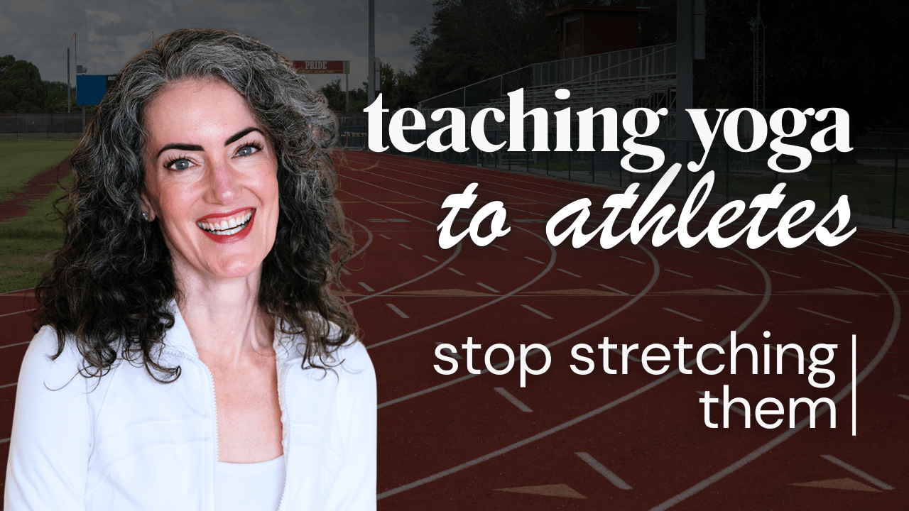 Video thumbnail reading "How to Teach Tight Hamstrings Without Forcing Flexibility. Teaching Yoga to Athletes: Stop Stretching Them."