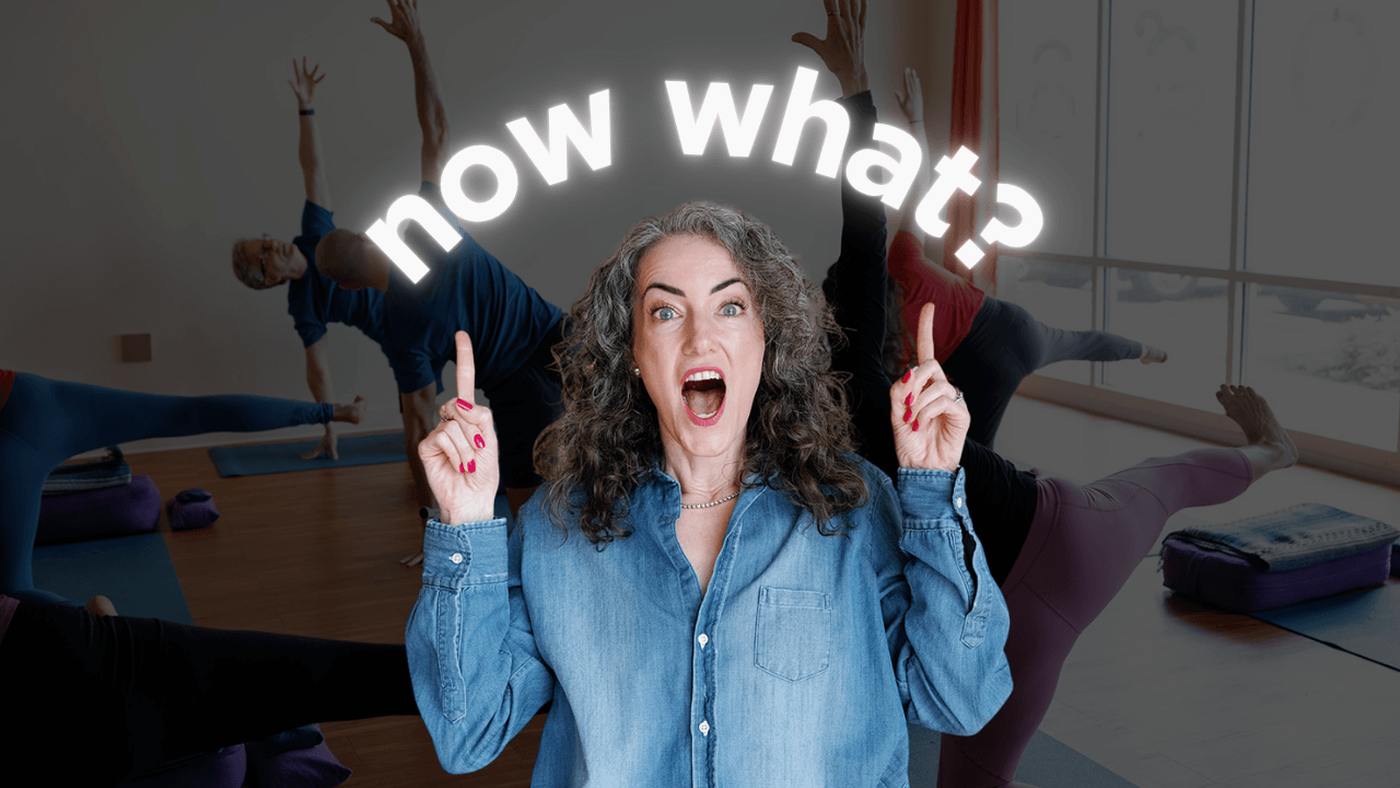 Woman expressing confusion during yoga class