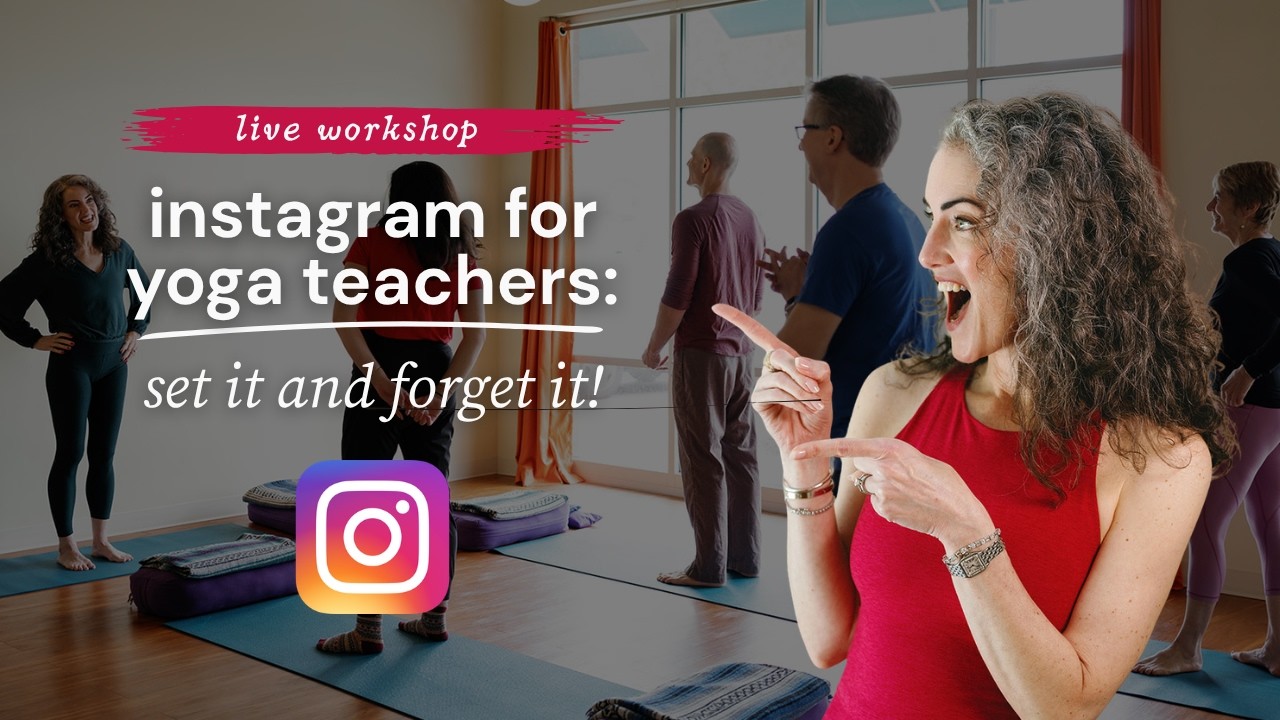 instagram-for-yoga-teachers-build-the-whole-profile-live Sage Rountree laughing with a student; text reads instagram for yoga teachers, set it and forget it